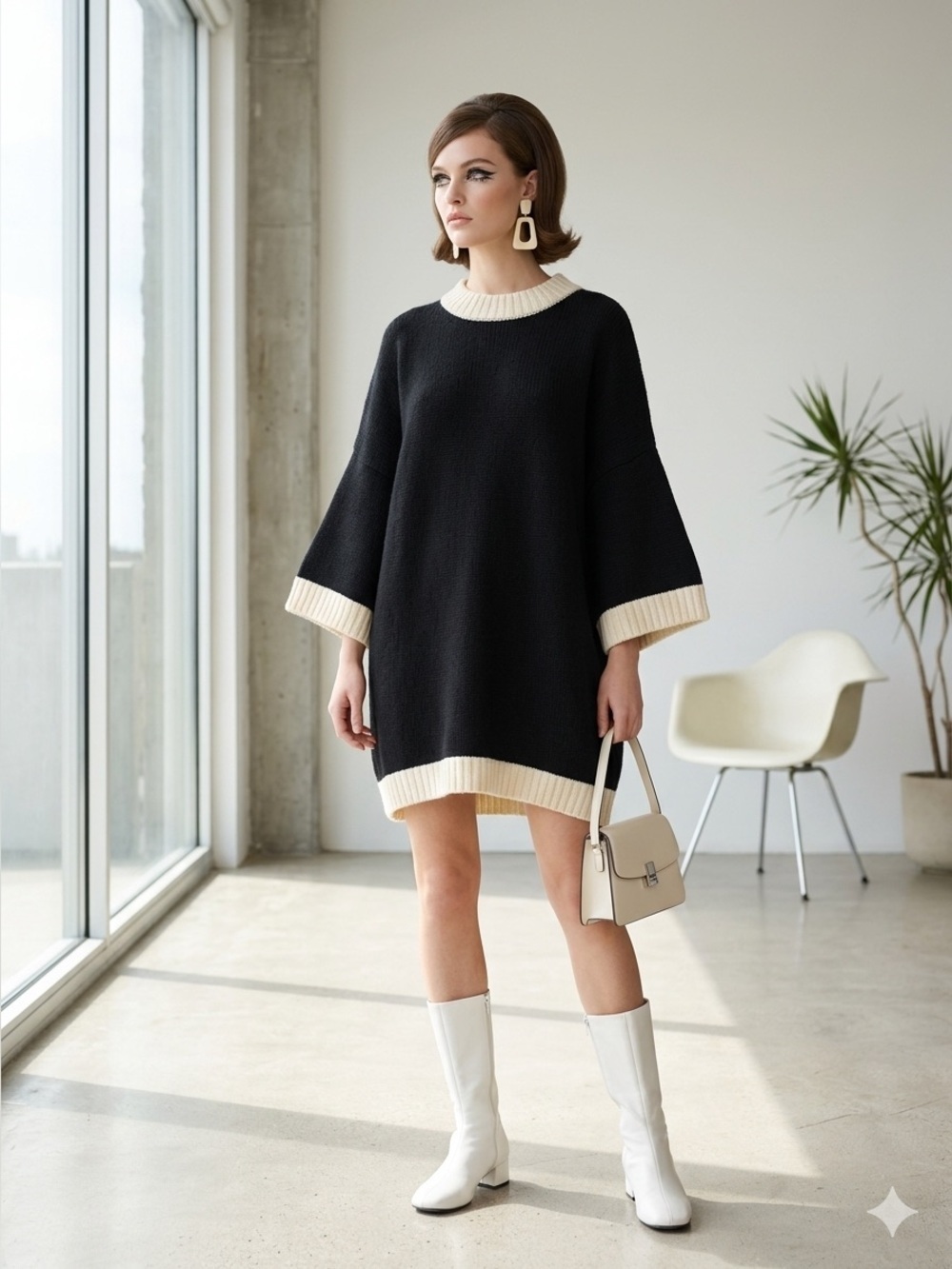 Staud black & white colourblock Shawn sweater mini dress - Small
